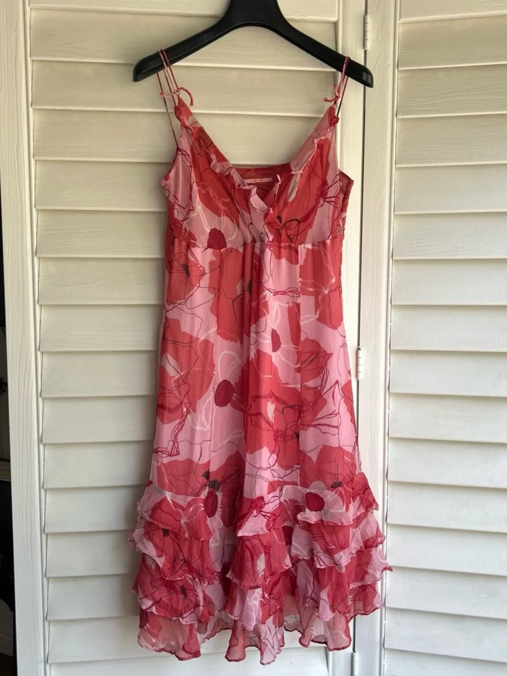 Gianni Bini Silk Abstract Floral Tiered Ruffle Dress - Picture 1 of 9
